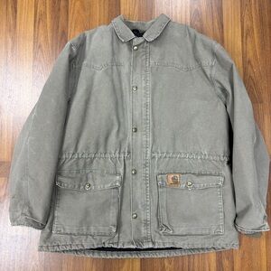 VTG Carhartt Western Chore Jacket Quilt Lined Khaki Tan Mens L Union USA C46 DES